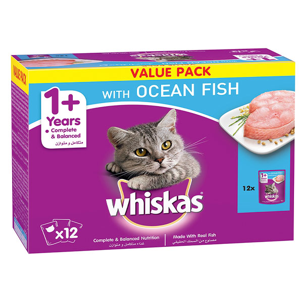 پک 12 تایی پوچ 80 گرمی گربه طعم ماهی اقیانوس Whiskas
